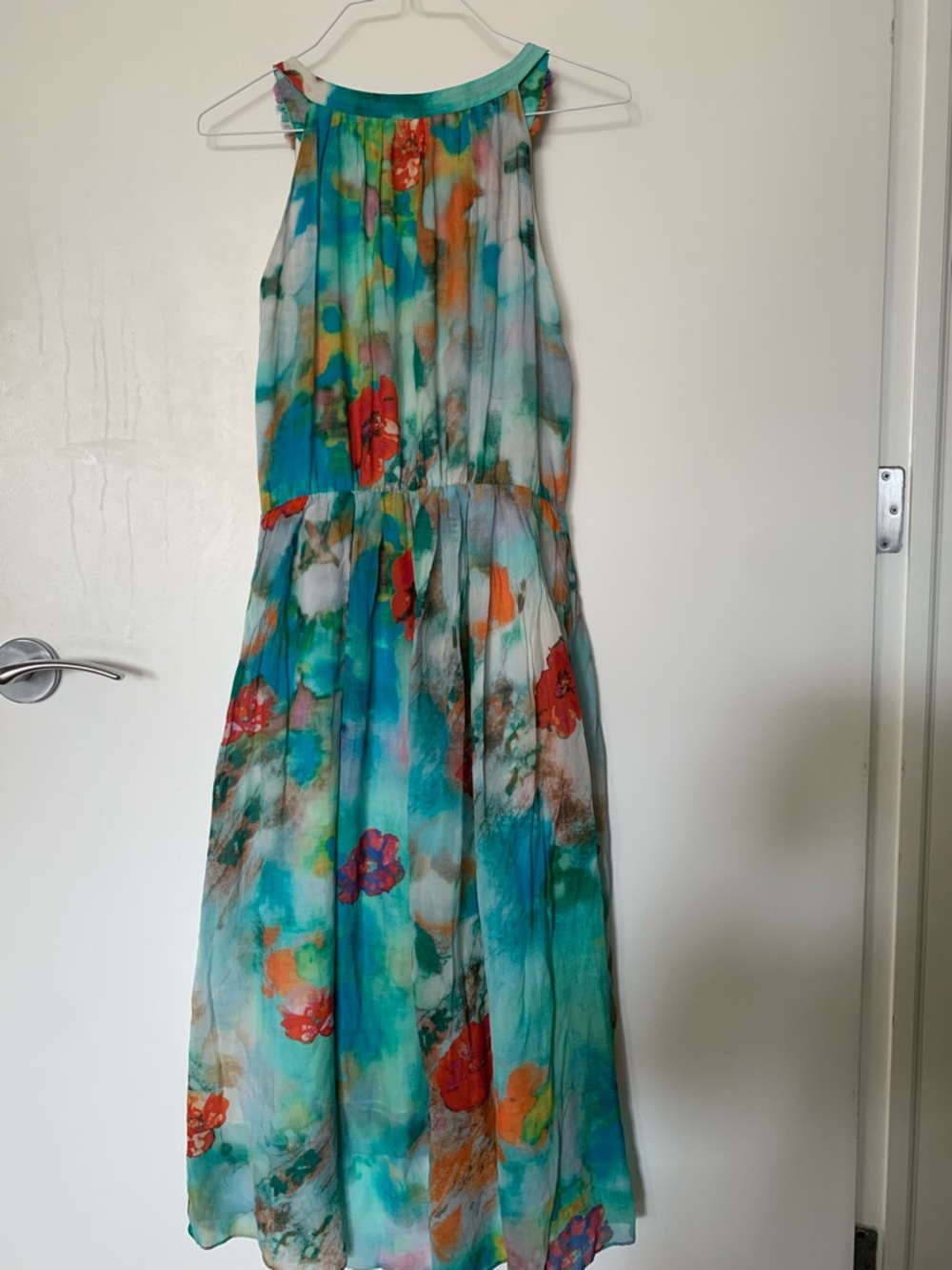 EP Multicolor Beaded Floral Sleeveless Silk Midi Dress Round Neck Size S - Picture 3 of 10